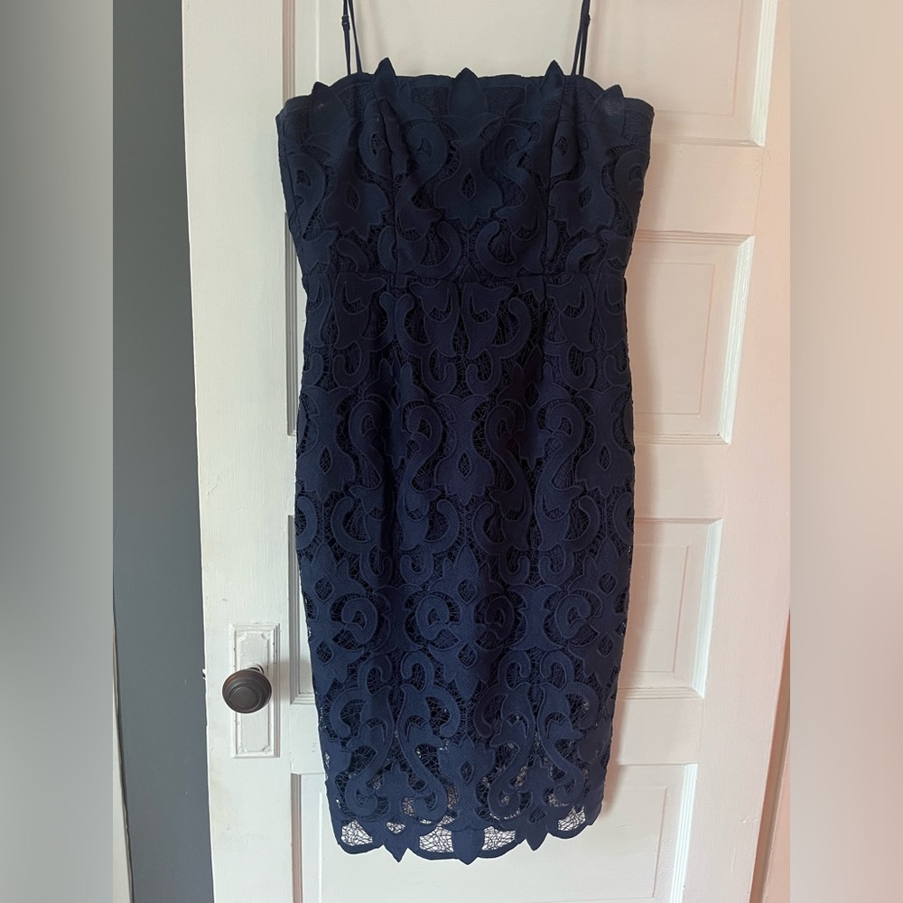 Bardot Midi Navy Lace Dress